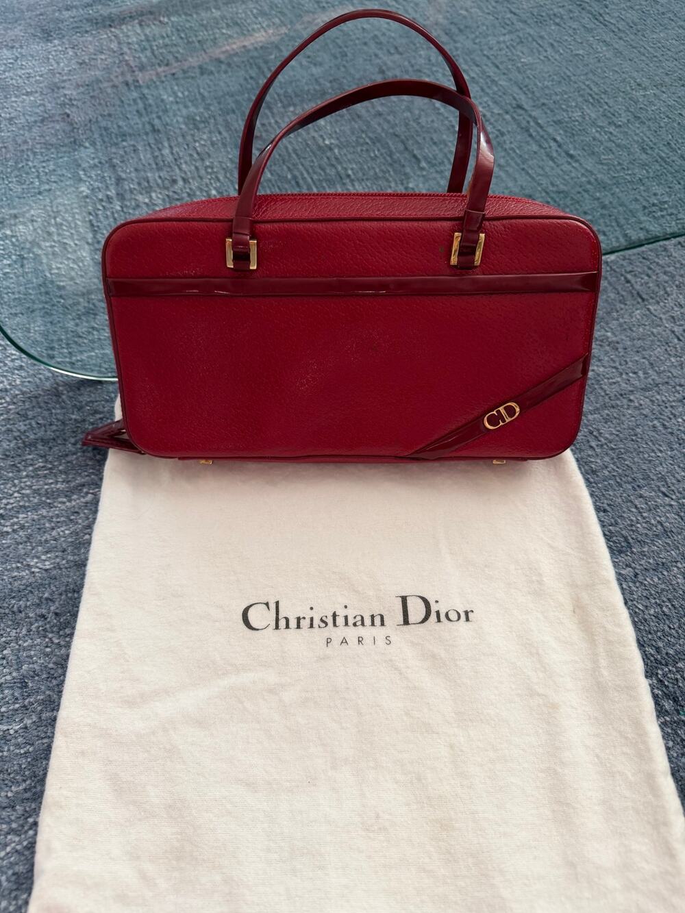 Christian Dior Vintage Burgundy Leather East-West Top Handle Bag